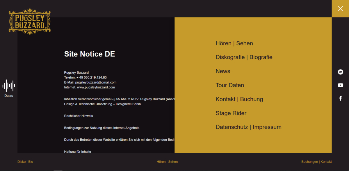 Pugsley Buzzard - Rechtliches und Menü