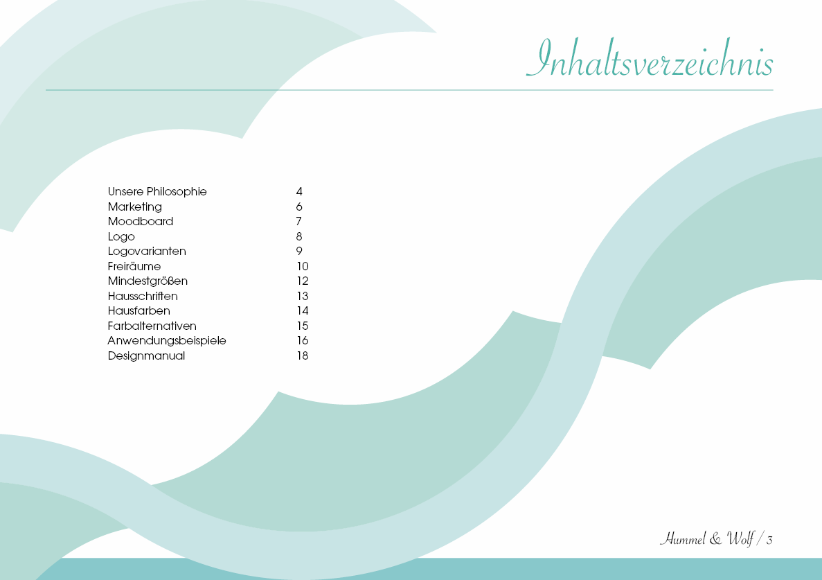 Design Manual - Hummel und Wolf - Inhaltsverzeichnis